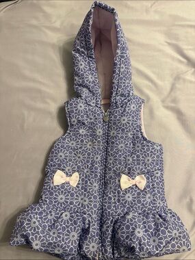 Girls Purple Floral Puffer Jacket Vest with Pink Lining